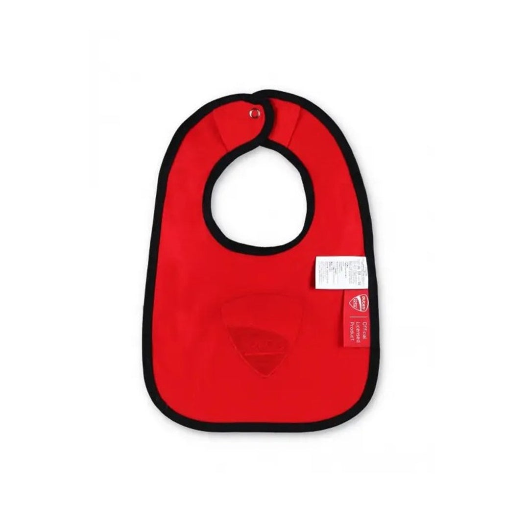 Produktbild von Baby-Lätzchen Ducati Corse – Offizielle Kollektion, 100% Baumwolle, Rot Mit Logo-Print, Weiße Kontrastränder, Fan-Artikel Für Kleine Rennfahrer