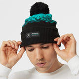 MERCEDES AMG Petronas F1 Bobble Beanie Hat Adults - Black - Official Licensed Mercedes AMG Petronas Merchandise