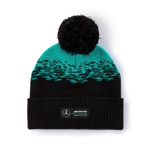 MERCEDES AMG Petronas F1 Bobble Beanie Hat Adults - Black - Official Licensed Mercedes AMG Petronas Merchandise