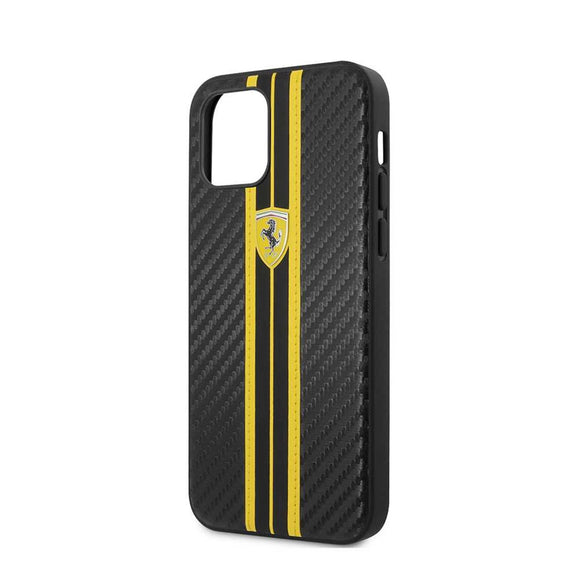 Official Scuderia Ferrari Carbon Stripe Phone Case Cover - for iPhone 12 Pro Max - Black/Yellow