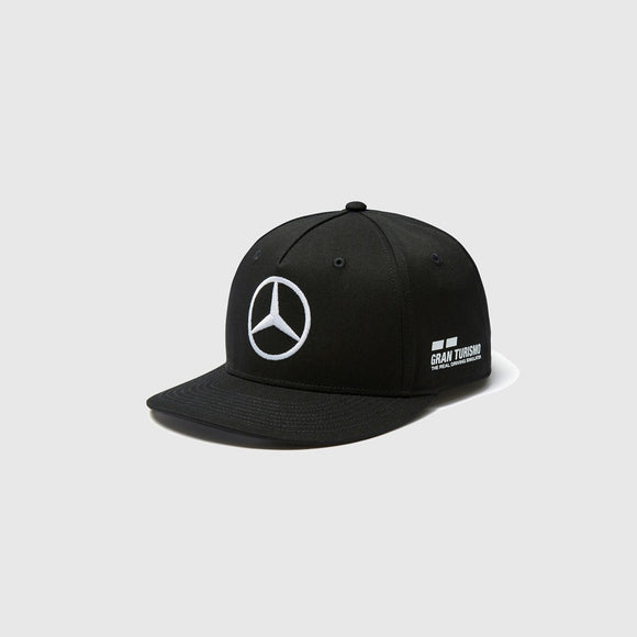 2018 Mercedes AMG Petronas F1 Lewis Hamilton Team Flat Brim Hat Cap - BLACK - Official Licensed Mercedes AMG Petronas Motorsport Merchandise