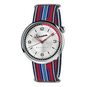 Vespa Irreverent Mens Fashion Watch - Silver Bezel with Red/Blue Nylon Strap