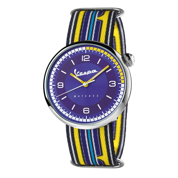 Vespa Irreverent Mens Fashion Watch - Blue Bezel with Blue/Yellow Nylon Strap