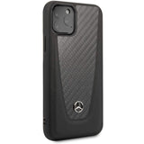 Official Mercedes Benz Genuine Carbon And Leather Phone Case Cover - for iPhone 11 Pro - Black