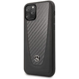 Official Mercedes Benz Genuine Carbon And Leather Phone Case Cover - for iPhone 11 Pro - Black