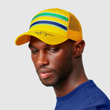 Ayrton Senna Stripe Trucker Cap Hat - Yellow - Official Merchandise