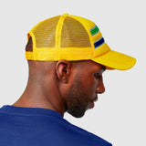 Ayrton Senna Stripe Trucker Cap Hat - Yellow - Official Merchandise