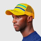Ayrton Senna Stripe Trucker Cap Hat - Yellow - Official Merchandise