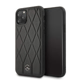 Official Mercedes Benz Genuine Quilted Wave Leather Phone Case Cover - for iPhone 11 Pro - Black