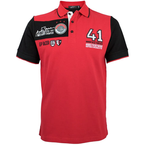 Ayrton Senna 41 Victories Polo Shirt - Red / Black - Official Ayrton Senna Merchandise