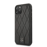 Official Mercedes Benz Genuine Quilted Wave Leather Phone Case Cover - for iPhone 11 Pro - Black