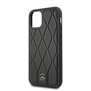 Official Mercedes Benz Genuine Quilted Wave Leather Phone Case Cover - for iPhone 11 Pro - Black