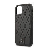 Official Mercedes Benz Genuine Quilted Wave Leather Phone Case Cover - for iPhone 11 Pro - Black