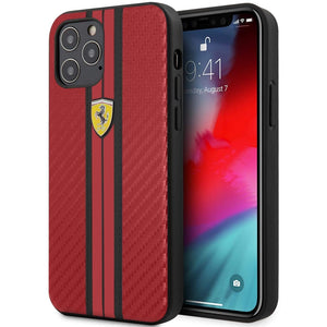Official Scuderia Ferrari Carbon Stripe Phone Case Cover - for iPhone 12 Pro Max - Red/Black