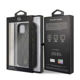 Official Mercedes Benz Genuine Quilted Wave Leather Phone Case Cover - for iPhone 11 Pro - Black