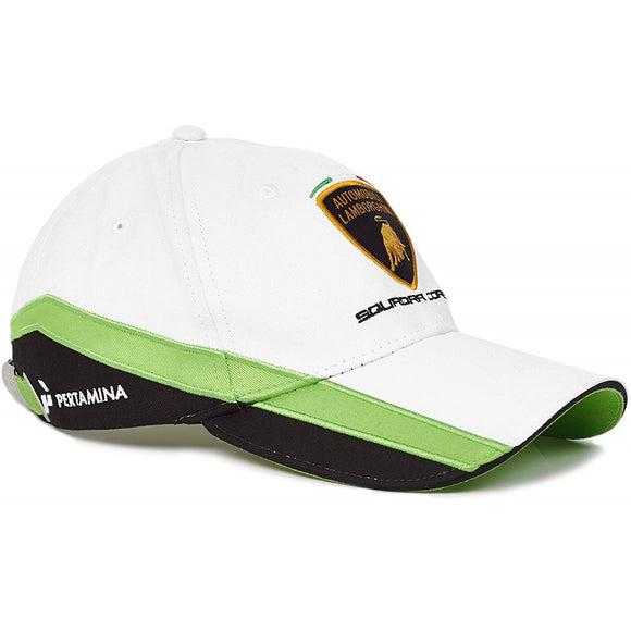 Lamborghini Squadra Corse Baseball Cap Hat - White / Lime - Kids Size - Official Lamborghini Merchandise