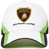 Lamborghini Squadra Corse Baseball Cap Hat - White / Lime - Kids Size - Official Lamborghini Merchandise