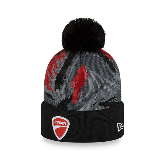 Ducati Corse New Era Camo Beanie Pom Pom Hat - SCARLET/BLACK- Official Licensed Ducati Corse Merchandise