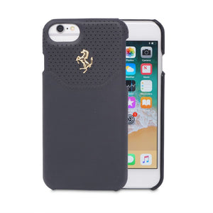 Ferrari Lusso Leather Hard Back Cover for iPhone 8 / 7 / 6S / 6 – Black with Gold Emblem - Get FNKD - Licenced Automotive Apparel & Accessories