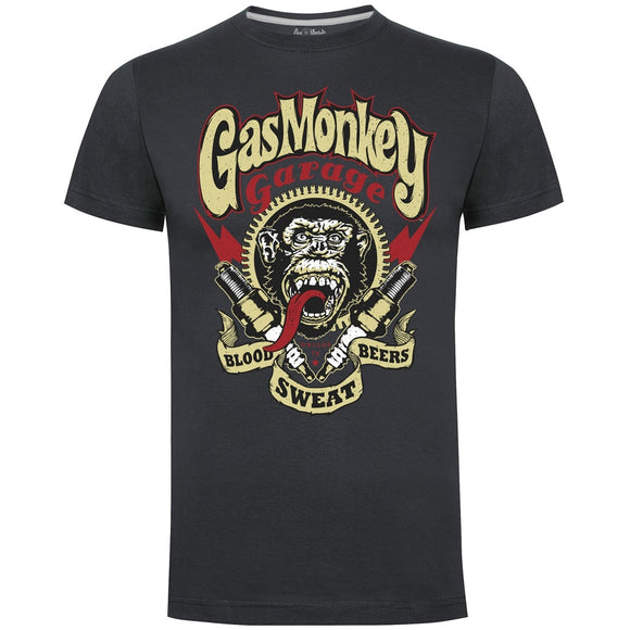 Gas Monkey Garage Spark Plugs T Shirt - Charcoal - Official Gas Monkey Garage Merchandise