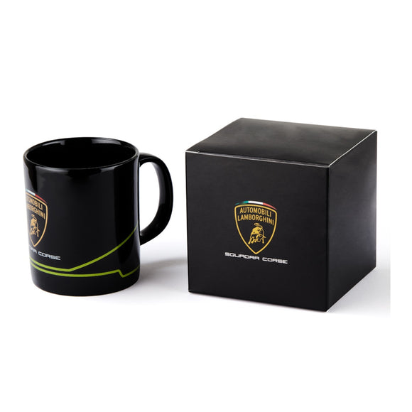 Lamborghini Squadra Corse Boxed Gift Mug - Black / Lime - Official Lamborghini Merchandise