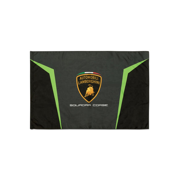 Lamborghini Squadra Corse Flag - 130 x 90cm - Black / Lime - Official Lamborghini Merchandise