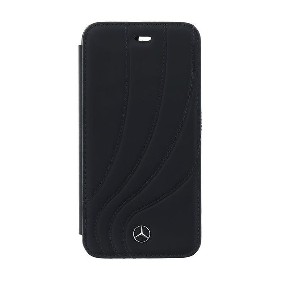 Official Licenced Mercedes-Benz Genuine Leather Organic II Book Case  – Black – for iPhone 8 / 7 / 6S / 6