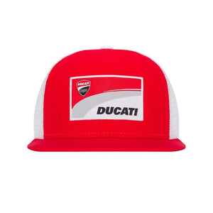 Ducati Corse Racing MotoGP Flat Brim Trucker Hat Cap - Red / White - Official Licensed Ducati Corse Merchandise