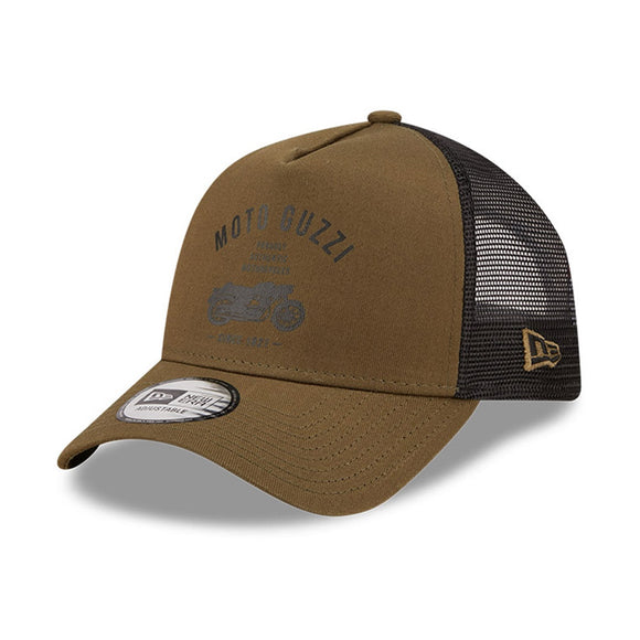 Moto Guzzi Essential 9Forty New Era Trucker Cap Hat - Olive Green - Official Licensed Vespa Merchandise
