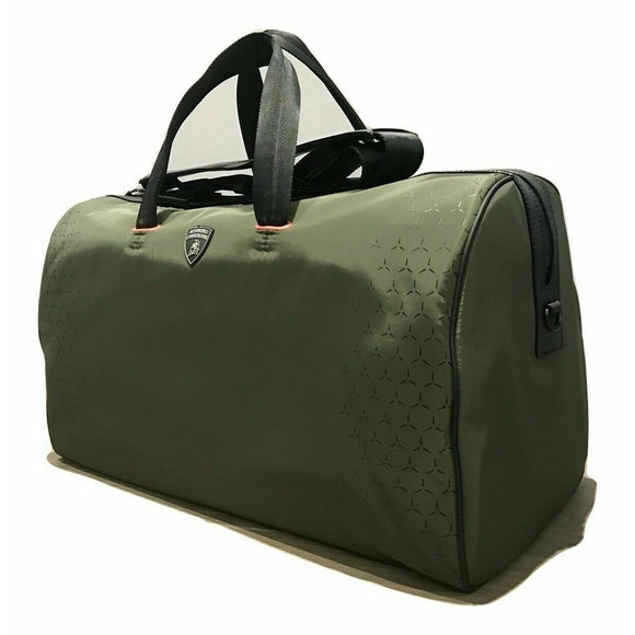 Lamborghini Y Shape Print Holdall Duffle Bag In Nylon - Olive Green - Official Lamborghini Merchandise