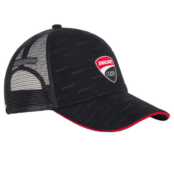 2020 Ducati Corse Racing MotoGP Trucker Baseball Cap Adult Size - BLACK / RED - Official Licensed Ducati Corse Merchandise