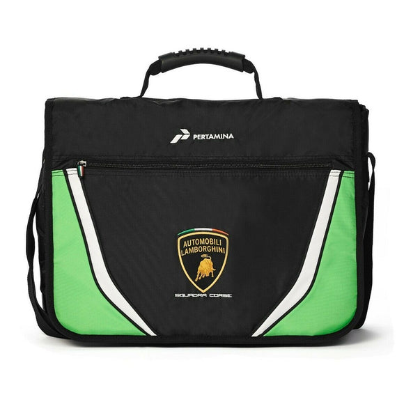 Lamborghini Squadra Corse Messenger Bag / Laptop Bag - Black / Lime - Official Lamborghini Merchandise